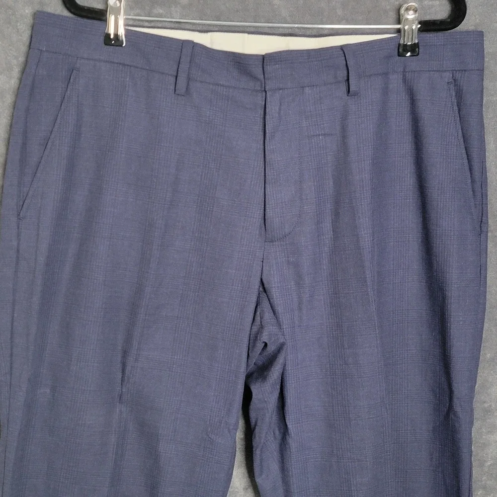 J. Crew Mens 36x32 Bedford Dress Pants Blue Plaid Cotton Flat Front